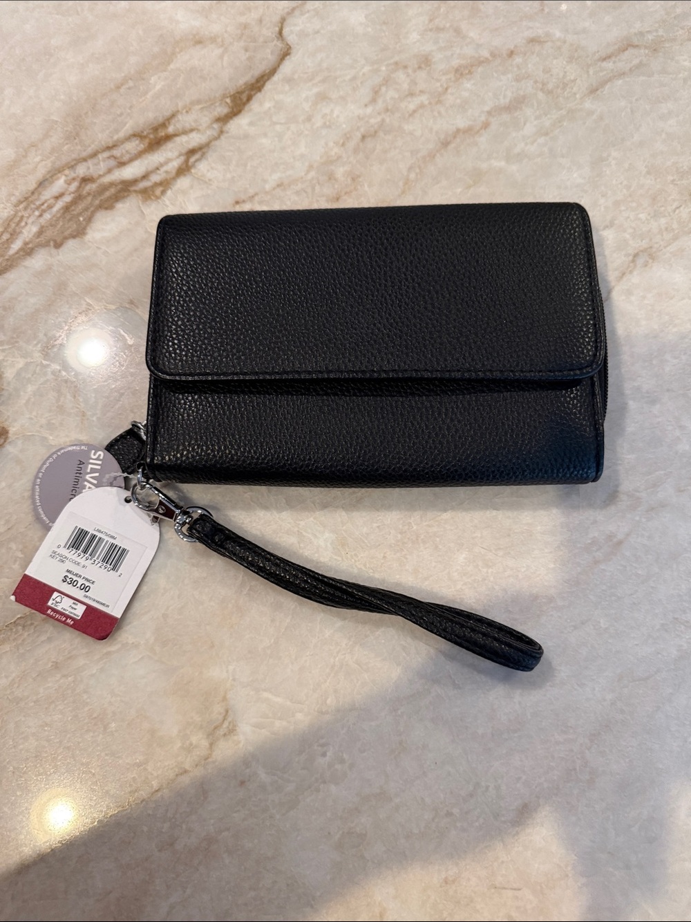 mundi Black Pebbled Vegan Leather RFID Wristlet 7.5" x 5" NWT